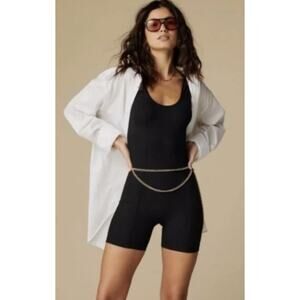 Tan + Lines Sport Sivan Ayla Medium Jumpsuit Shorts Blk Ribbed Compressive